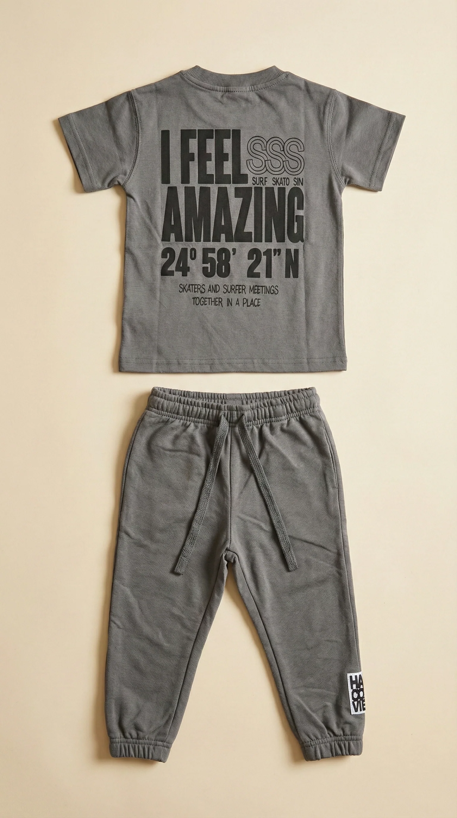 חליפה לילדים מבד טריקו וטרי דגם I FEEL AMAZING - Image 4